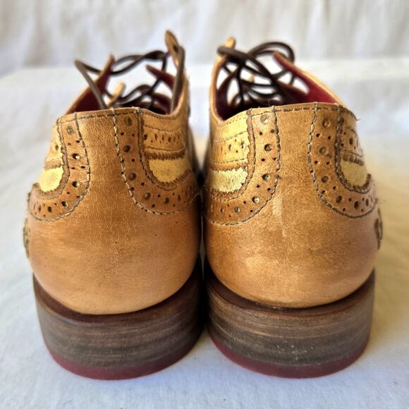 Bed Stu Doris Llama Women's Leather Wingtip Oxfords Shoes Tan/Cream Size 7.5 - Picture 4 of 10